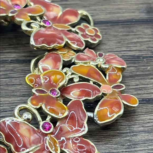 Vintage Monet Bracelet Flowers and 🌸🦋Butterflies, Enamel and Rhinestones - Picture 2 of 12